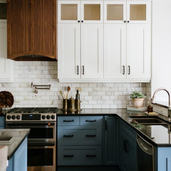 cochrane-kitchen-renovation-blue-white-cabinets-walnut-hood